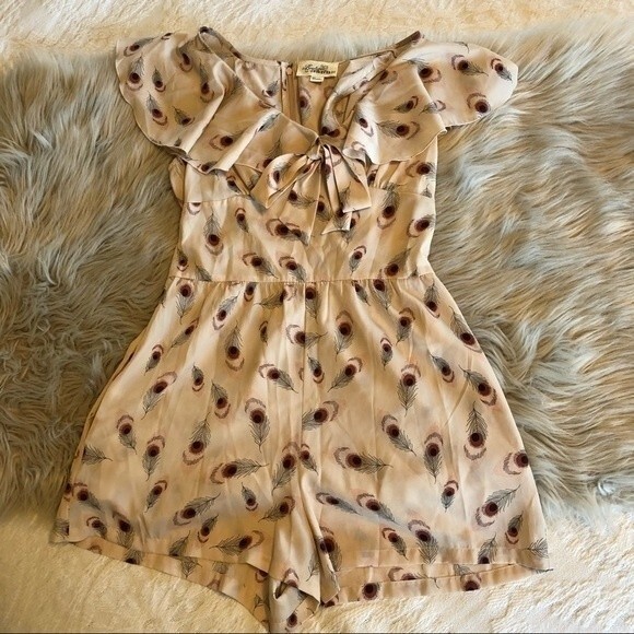 Boutique Forever 21 Peacock Feather Romper with Pockets - Picture 4 of 10